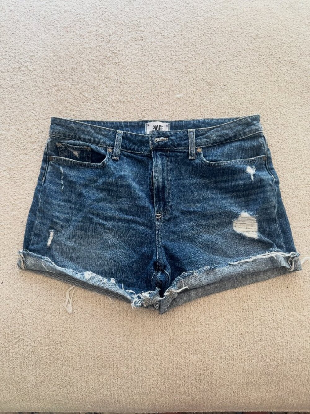 PAIGE Denim EMILIA Cutoff Raw Hem Blue Denim Shorts Size 31